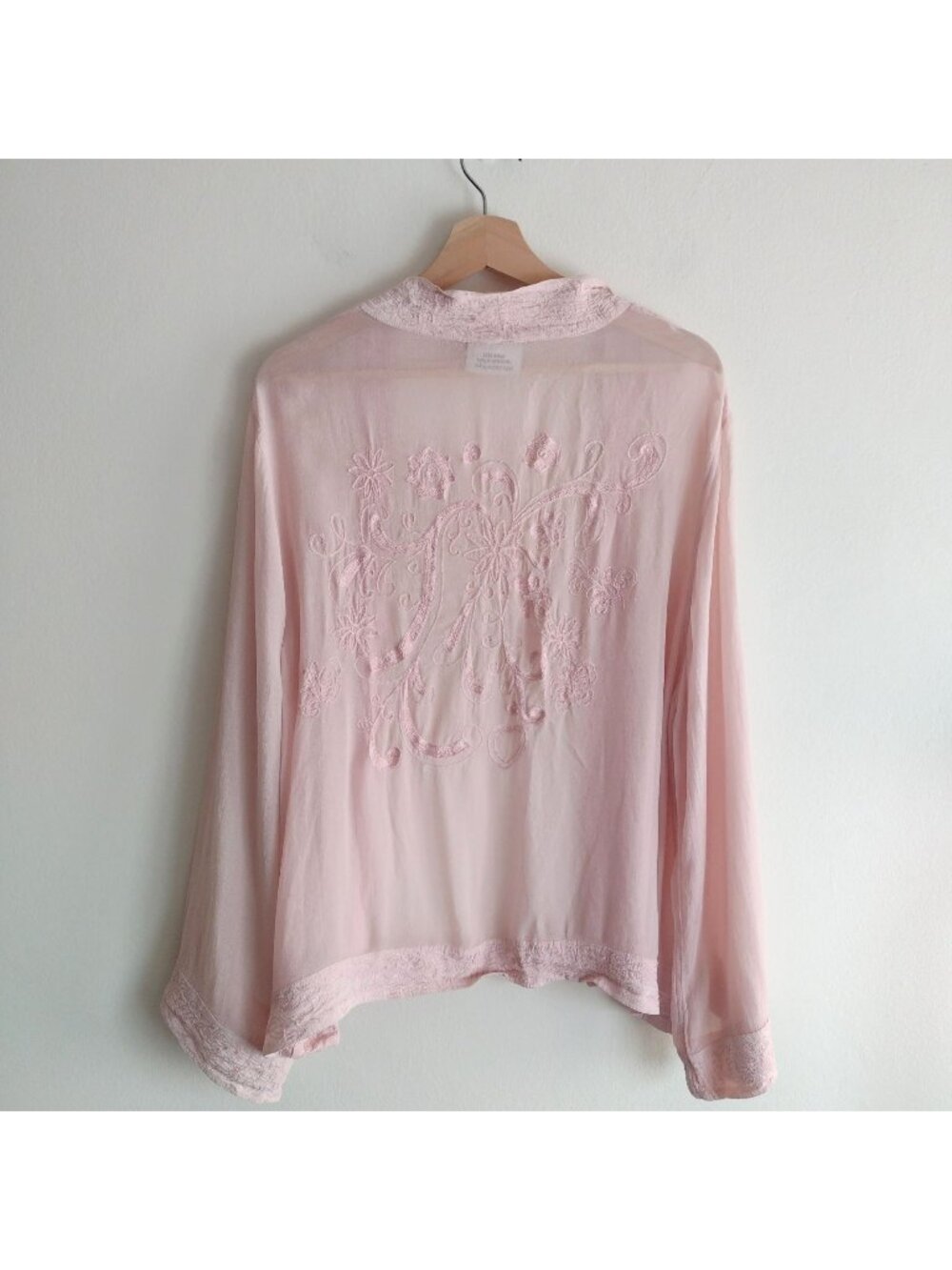 Holy Clothing Soft Pink Kimono L Retired Embroidered Sheer Whimsical Topper
